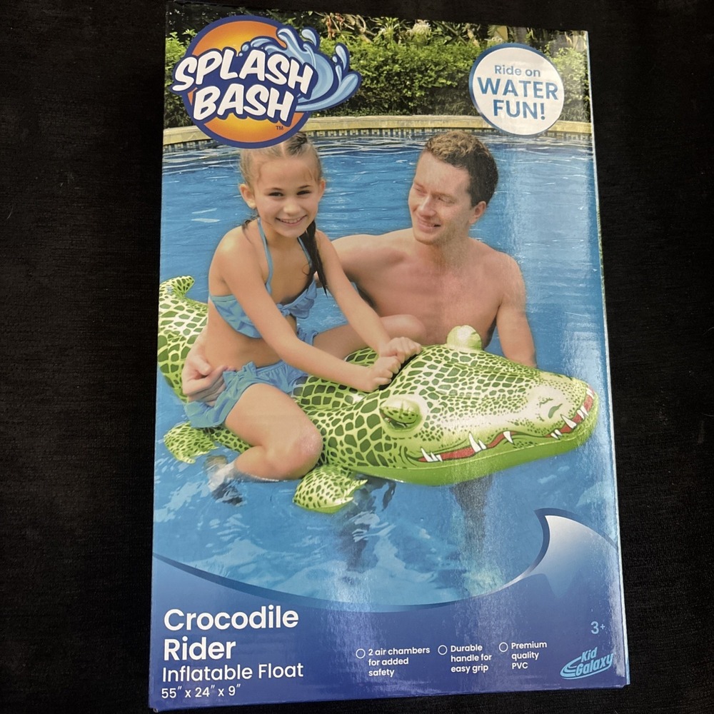 Splash Bash Crocodile Rider Inflatable Float 55"x24"x9" NEW
